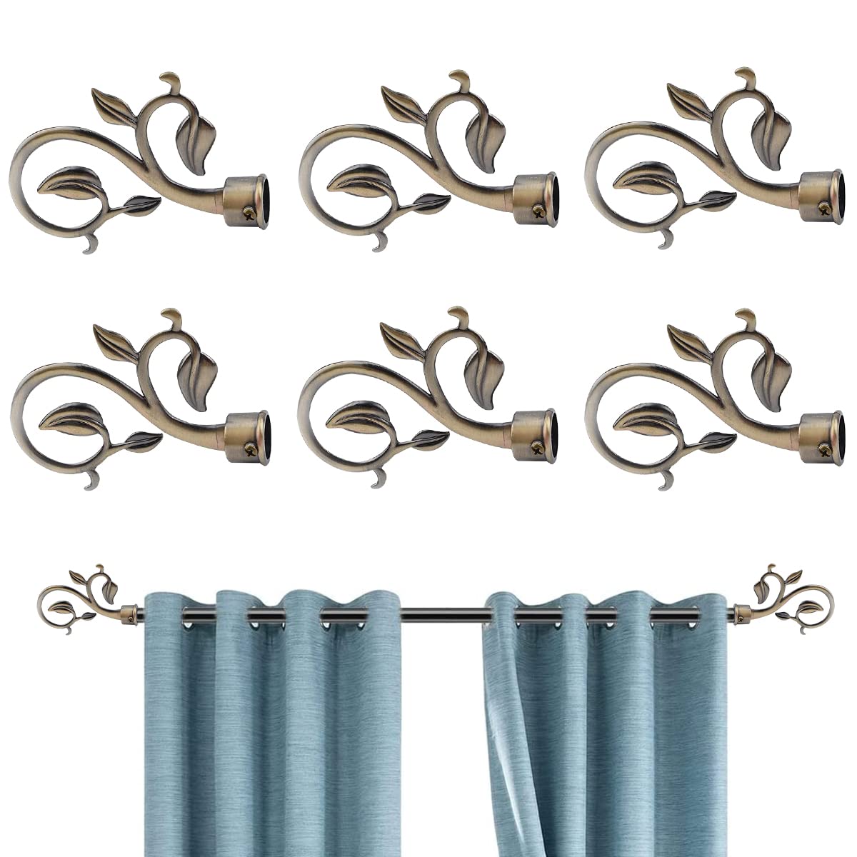 HASTHIP 6pcs Curtain Brackets Set, Alloy Zinc Modern Curtain Rod Finials/Curtain Fittings Fits for Dia. 20-22.5mm Curtain Rods HASTHIP 6pcs Curtain Brackets Set, Alloy Zinc Modern Curtain Rod Finials/Curtain Fittings Fits for Dia. 20-22.5mm Curtain Rods